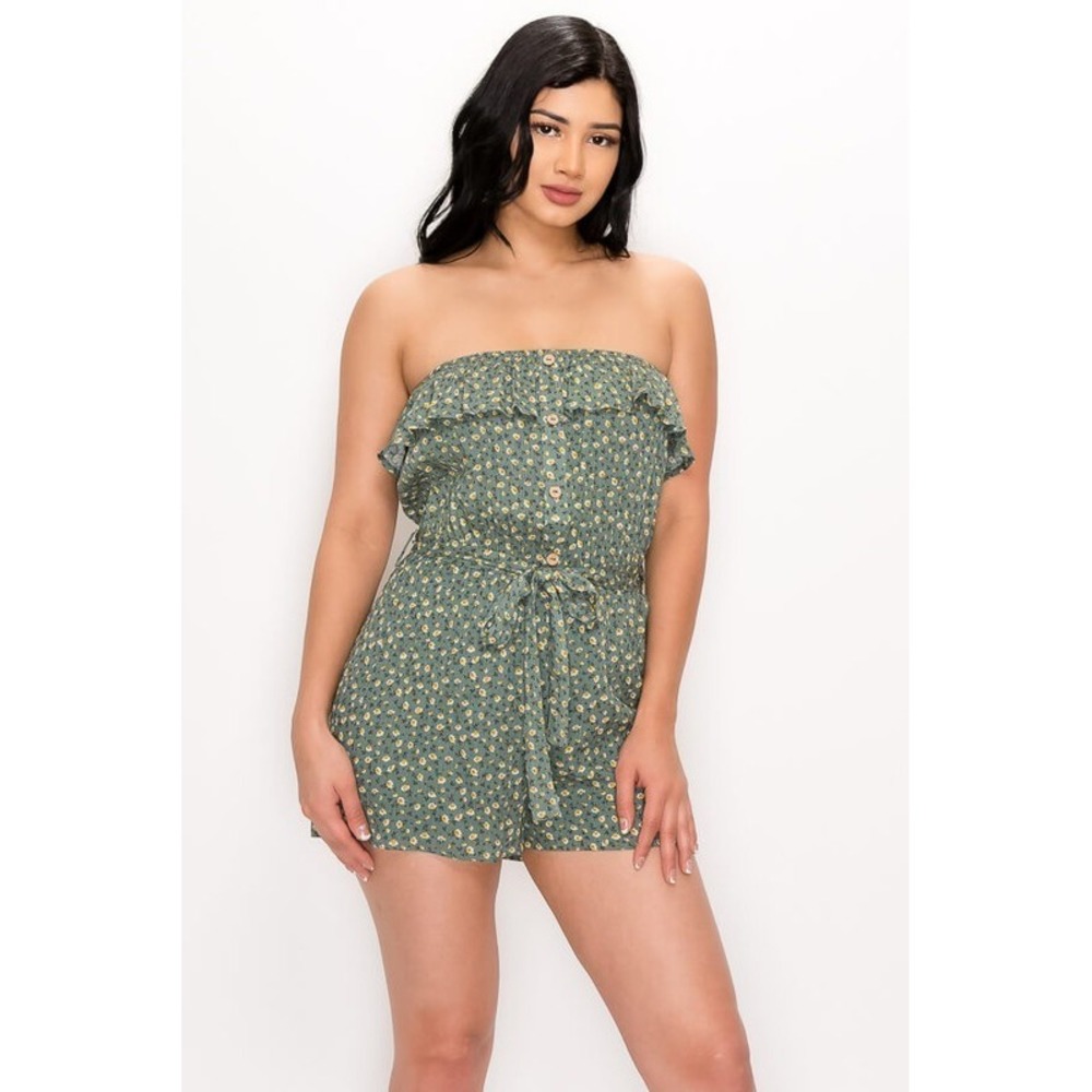 GORGEOUS Brand New - Blush BJ Green Floral Ruffle Romper Size Small